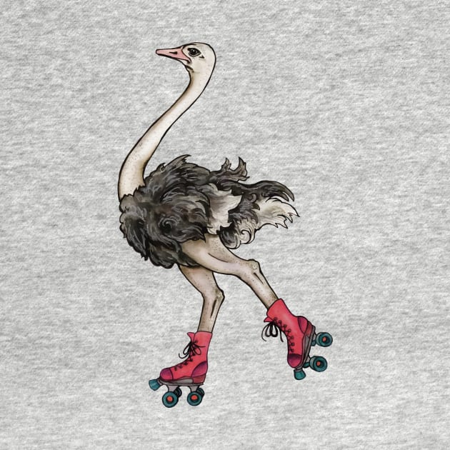 Ostrich on Roller Skates by artfulfreddy